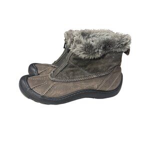 Privo Womens Faux Fur-Lined Suede Brown Ankle Boots With Side Zip Closure Size 7